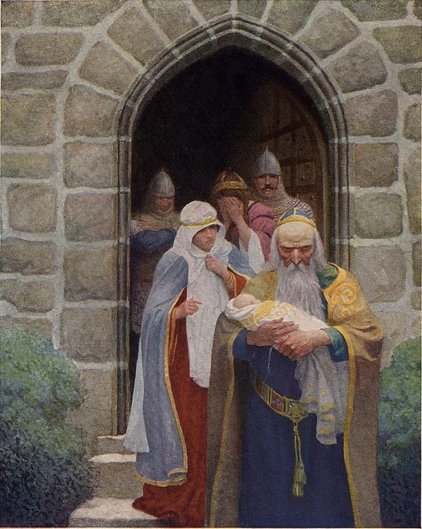 Merlin rushes King Arthur as a baby away from Igraine and Uther