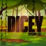Illustrated jungle scene with stylized green trees, hanging vines, and glowing light filtering through the jungle. Large bold text in the foreground reads “DICEY” with smaller text “Episode 412” beneath it. A small logo at the bottom left reads “Myths and Legends.”